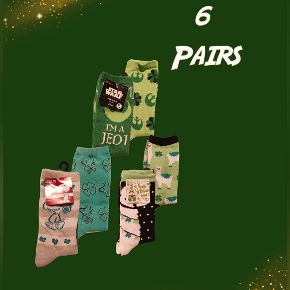 St Patrick Socks Star Wars Peanuts Jedi Shoe Size 4-10 Green Gray Clover Deal